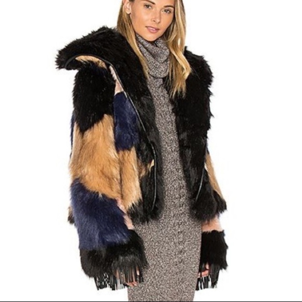 One Teaspoon Rio Grande Le Crop Faux Fur Jacket in Tan Ink